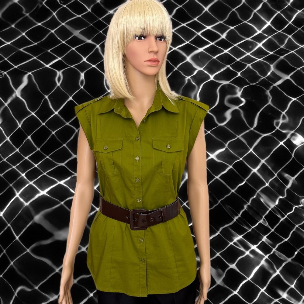 Women Worthington Belted Blouse in Chartreuse, Size S in Excellent condition.